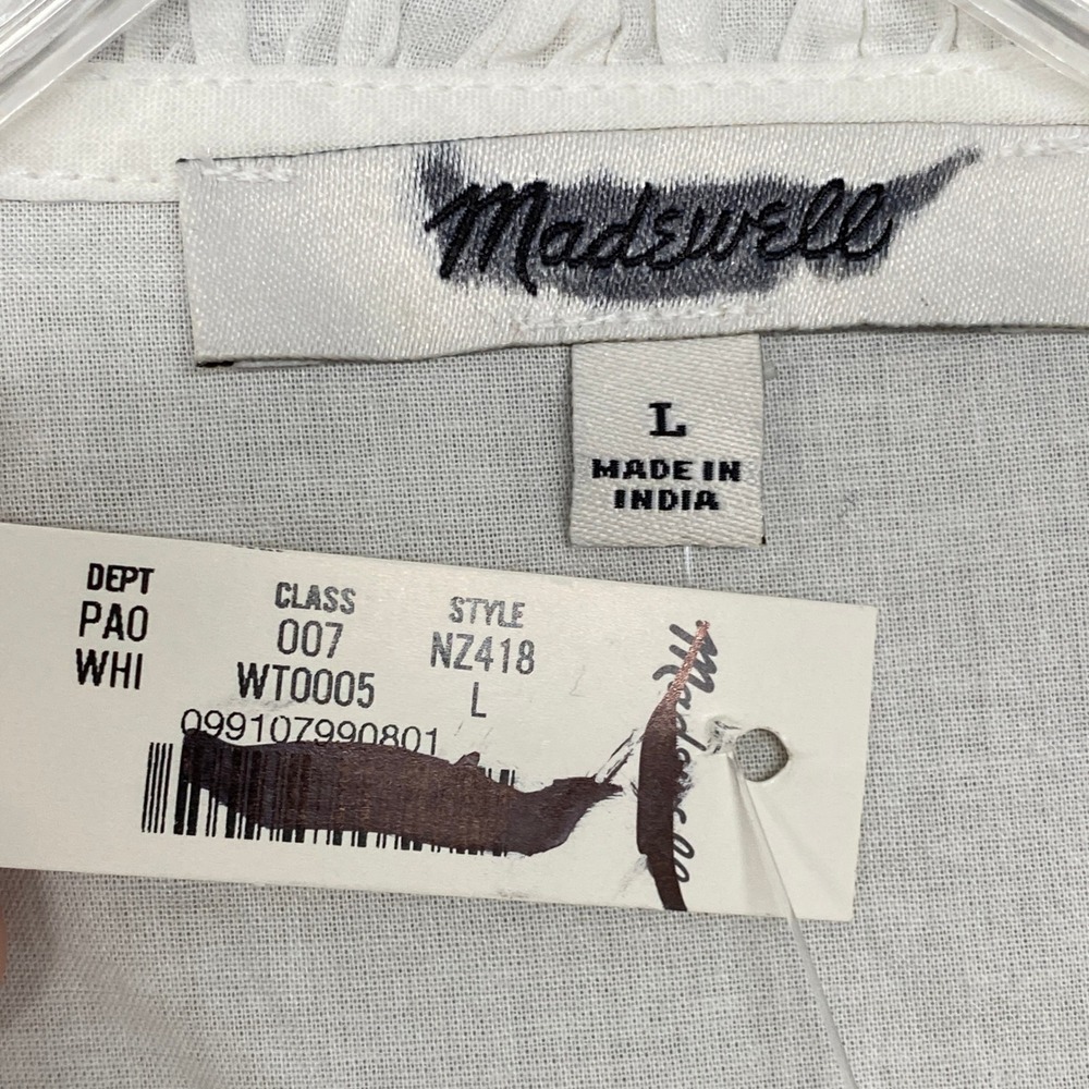Madewell Top Womens Large White Lace Insert High Neck Pintuck Classic NZ418 - Picture 6 of 11